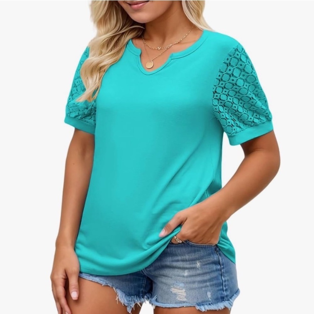 Vislily Lace Sleeve Blouse Women 5XL Teal‎ New With Tags